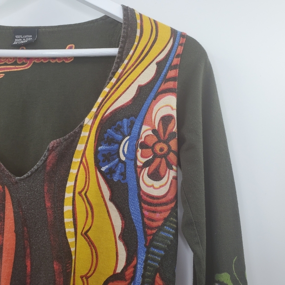 Desigual Boho Beaded Floral Tunic Long Sleeves Top Gray - Picture 2 of 7